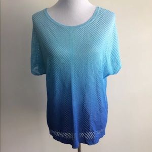 Chico's SZ 1 Ombré Blue Turquoise Knit SS Shirt